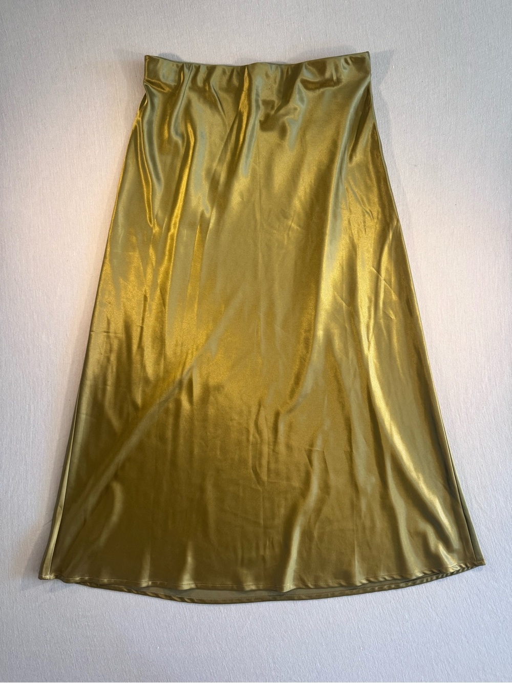 Rachel Zoe Metallic Olive-Gold Satin Maxi Skirt
